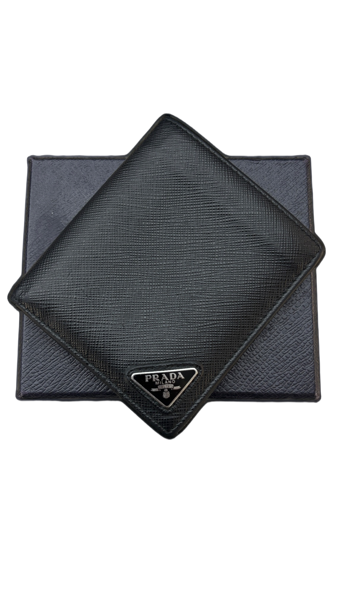 Prada (4 Card Slot) Saffiano Leather Navy Prada Bifold Wallet Navy