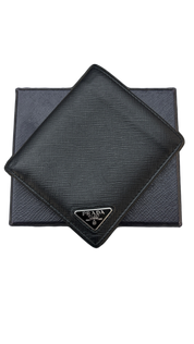 Prada (4 Card Slot) Saffiano Leather Navy Prada Bifold Wallet Navy