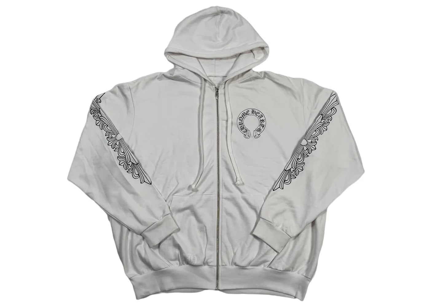 Chrome Hearts Horseshoe Floral Zip Up Hoodie White