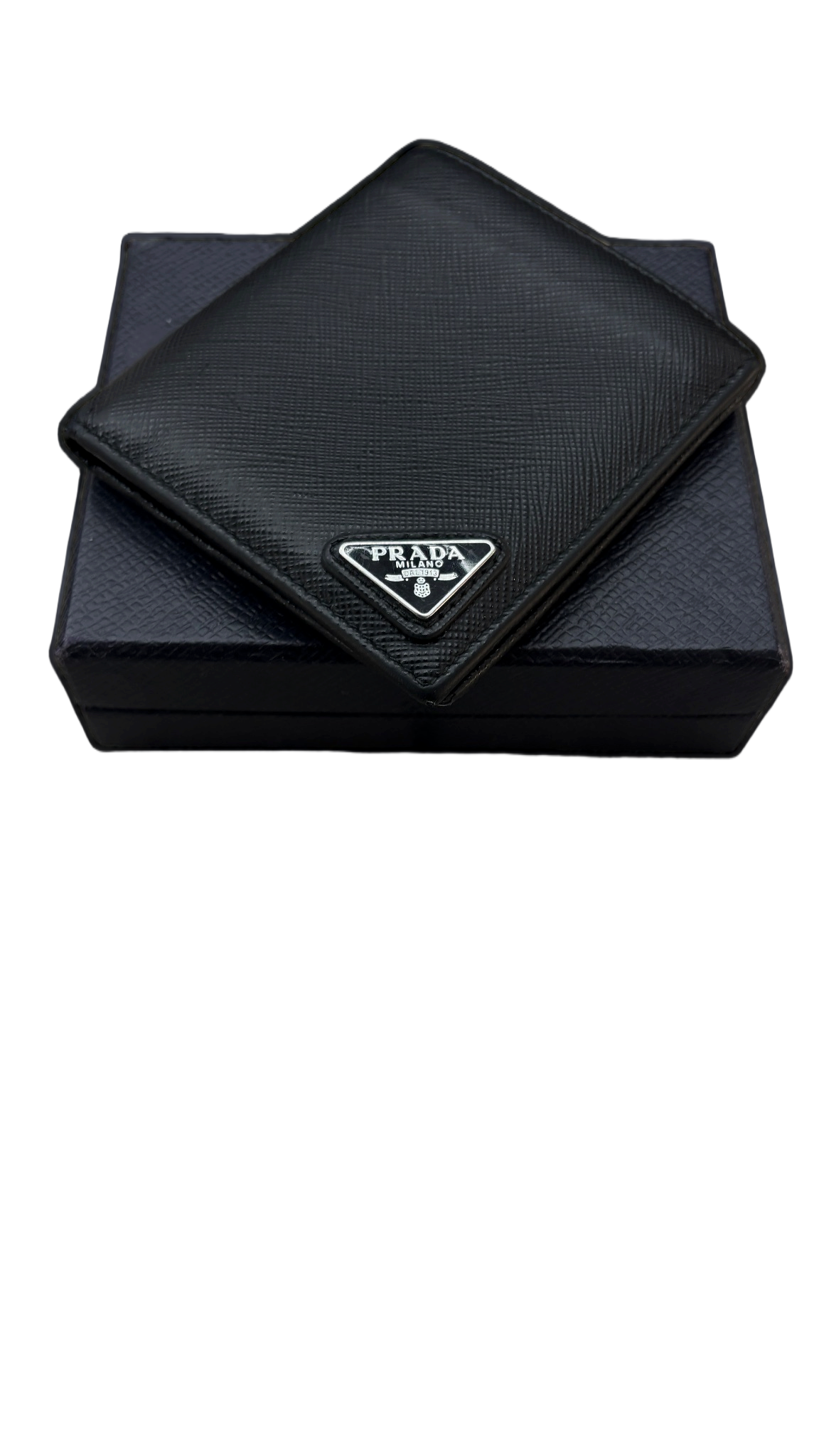 Prada (4 Card Slot) Saffiano Leather Navy Prada Bifold Wallet Navy