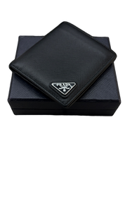 Prada (4 Card Slot) Saffiano Leather Navy Prada Bifold Wallet Navy