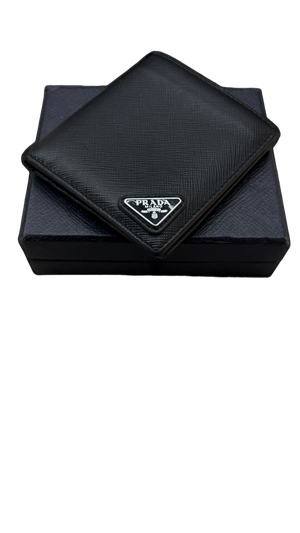 Prada (4 Card Slot) Saffiano Leather Navy Prada Bifold Wallet Navy