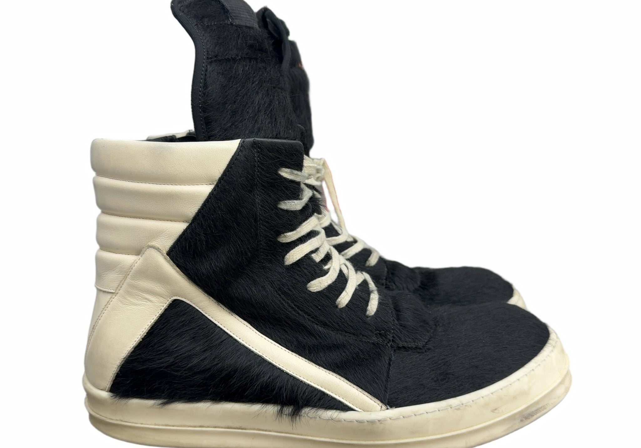 Rick Owens GeoBasket Cow Fur Black Milk