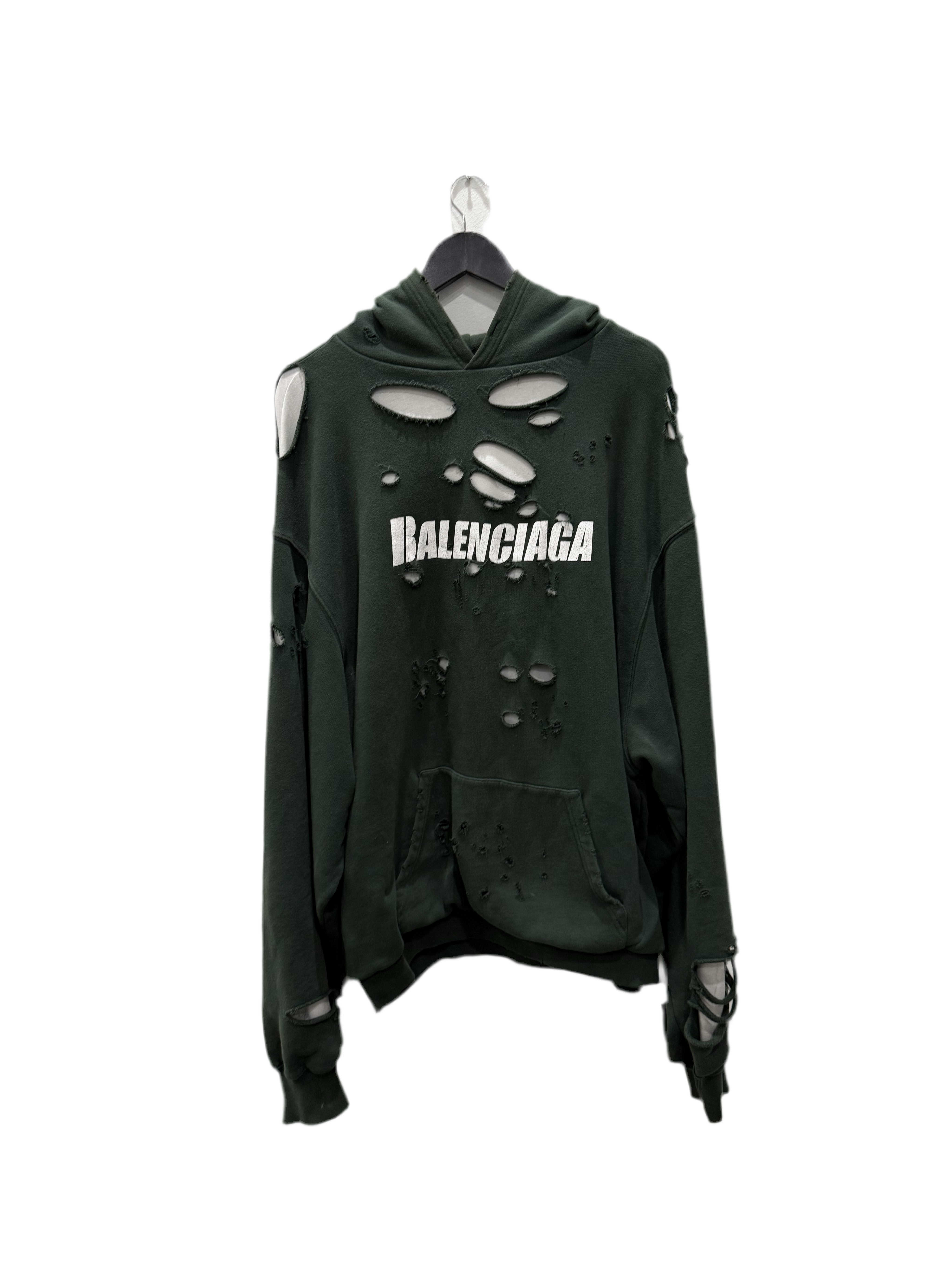 Balenciaga Distressed Oversized Hoodie Green Size XS