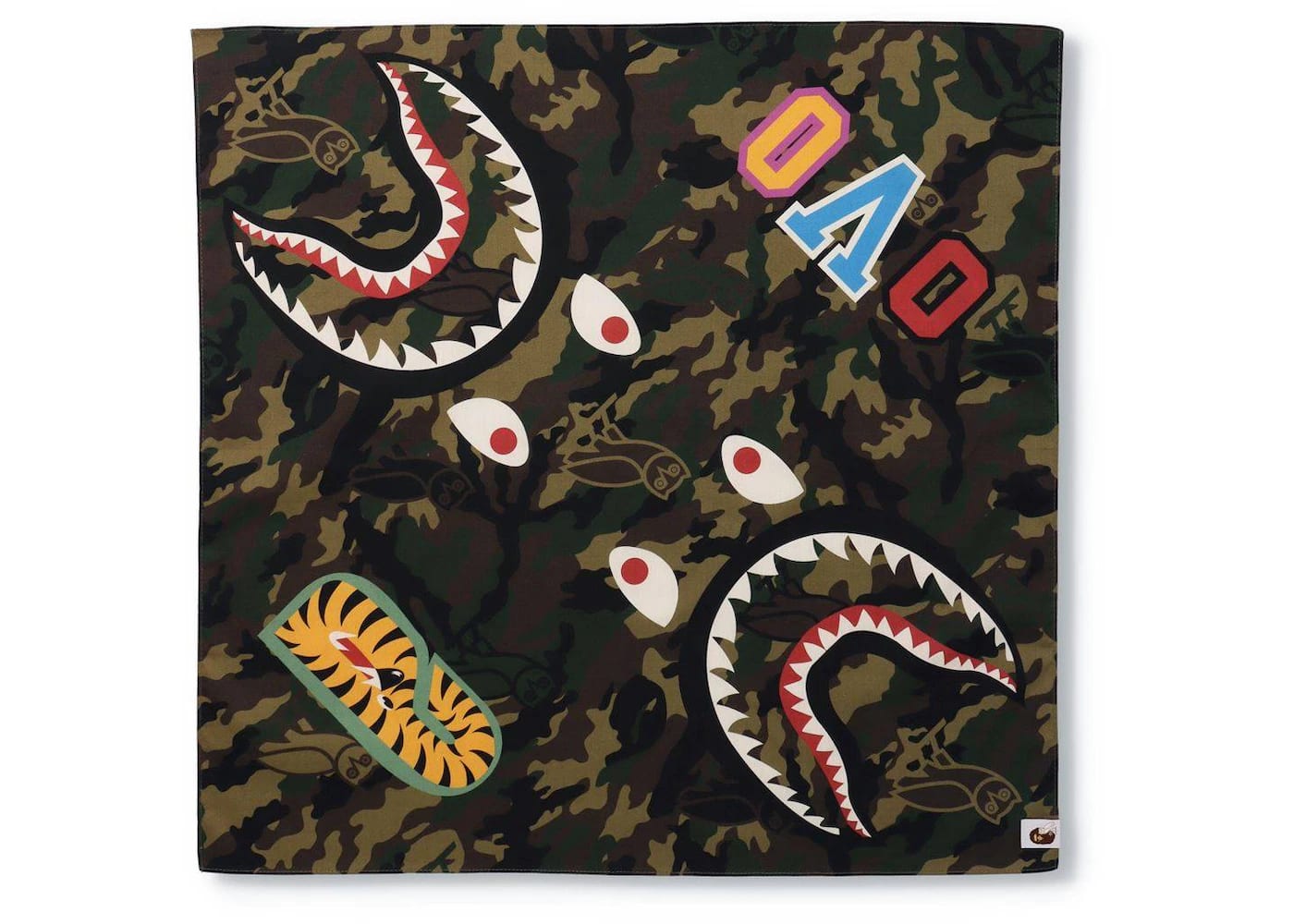 BAPE X OVO Woodland Camo Shark Bandana Green
