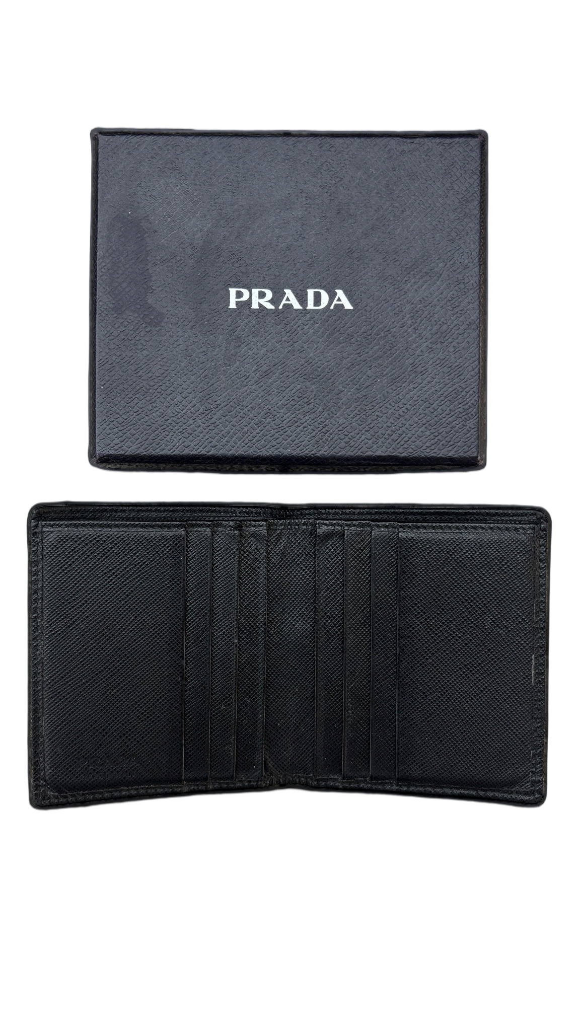 Prada (4 Card Slot) Saffiano Leather Navy Prada Bifold Wallet Navy