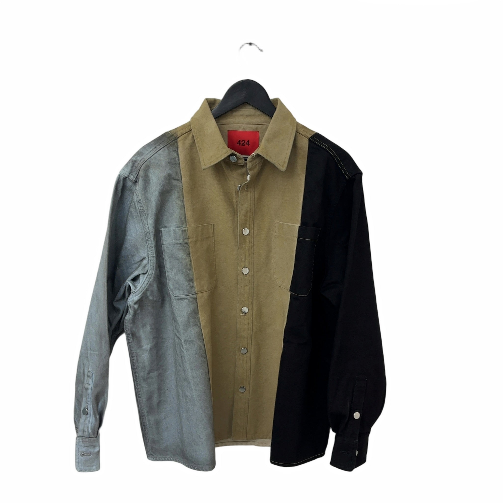 424 Colorblock Denim Button Down Shirt 'Multicolor'