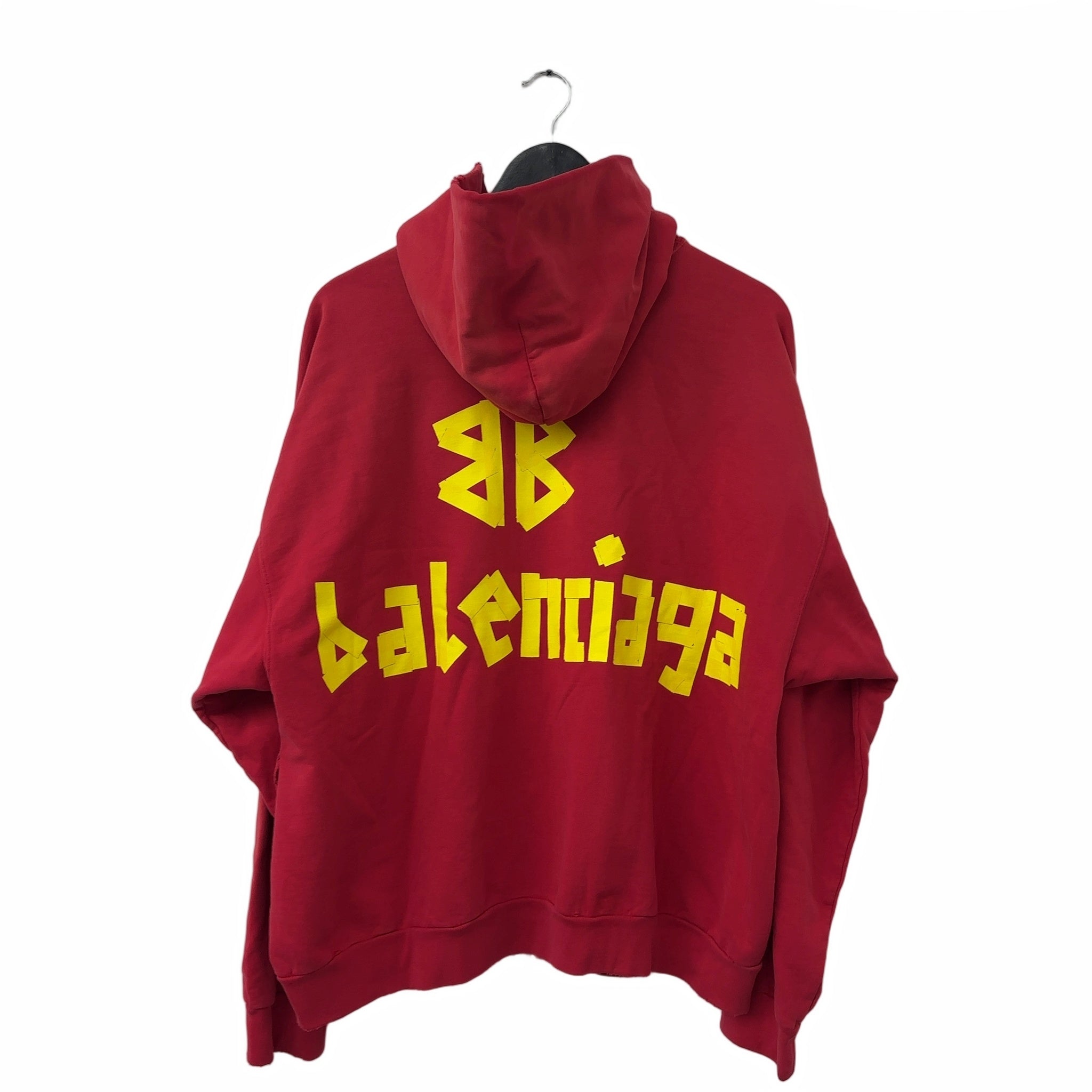 Balenciaga Tape Type Ripped Pocket Zip-Up Large Fit Hoodie Red