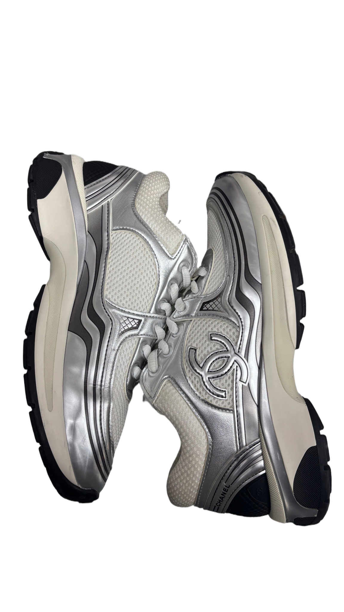 Chanel CC Runner White Silver