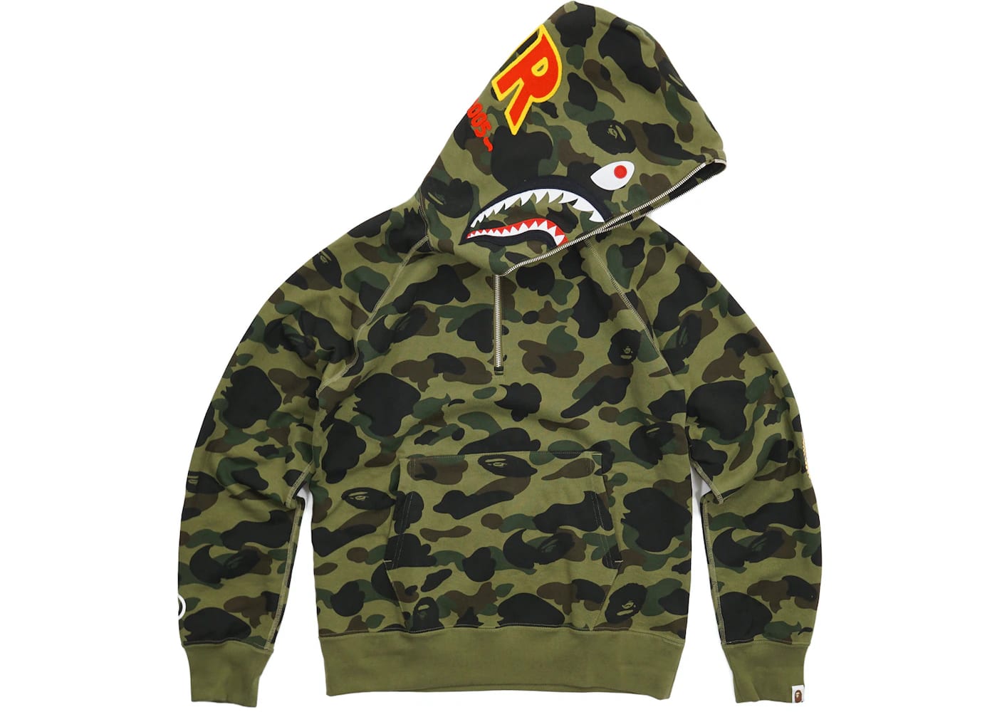 BAPE Ultimate 1st Camo PONR Shark Half Zip Raglan Pullover Hoodie Green
