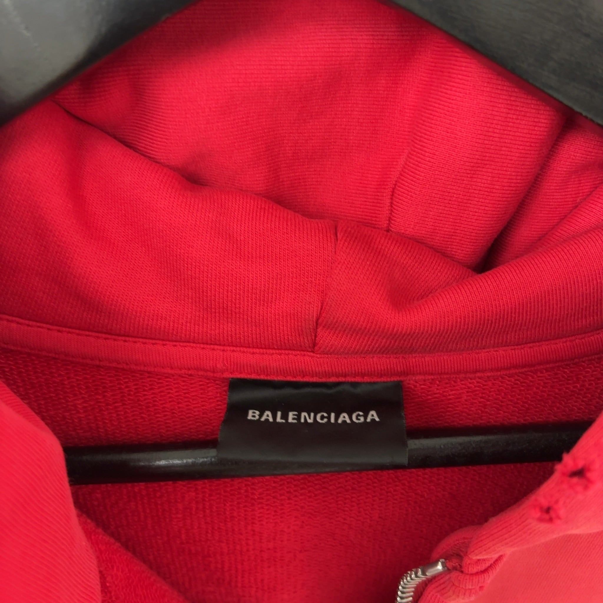 Balenciaga Tape Type Ripped Pocket Zip-Up Large Fit Hoodie Red