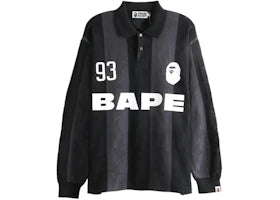BAPE Sta Stripe Pattern Jacquard Multi Logo Relaxed Fit Long Sleeve Tee Black