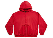 Balenciaga Tape Type Ripped Pocket Zip-Up Large Fit Hoodie Red
