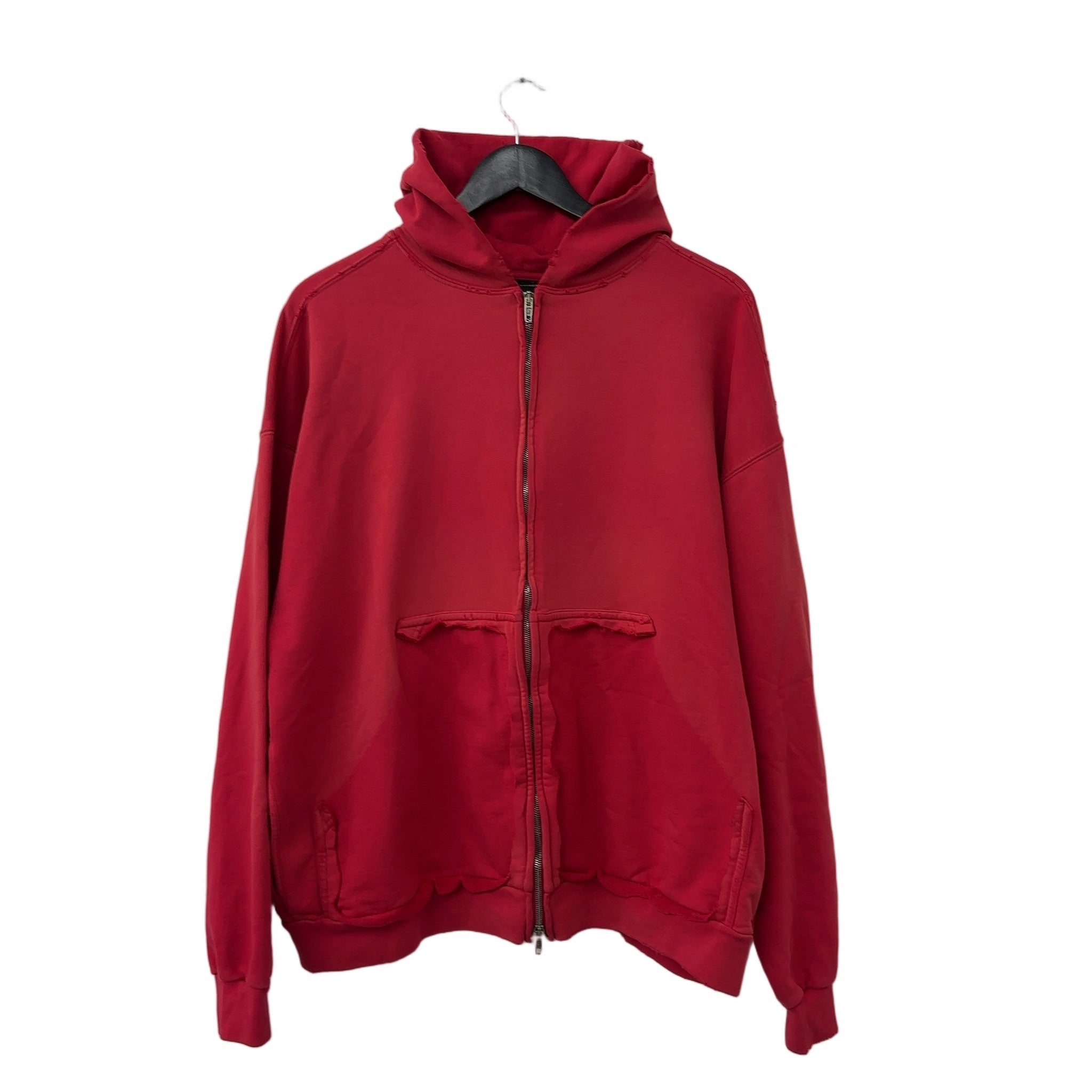 Balenciaga Tape Type Ripped Pocket Zip-Up Large Fit Hoodie Red