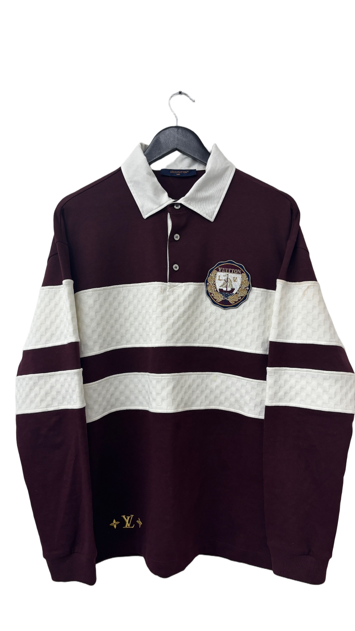 LV Damier Striped Long-Sleeved Polo Shirt