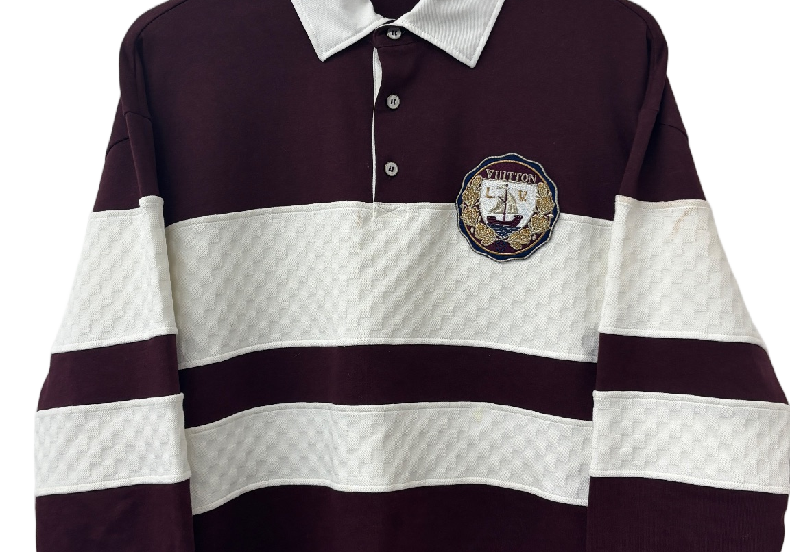 LV Damier Striped Long-Sleeved Polo Shirt