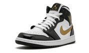 Jordan 1 Mid Patent Black White Gold