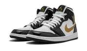 Jordan 1 Mid Patent Black White Gold