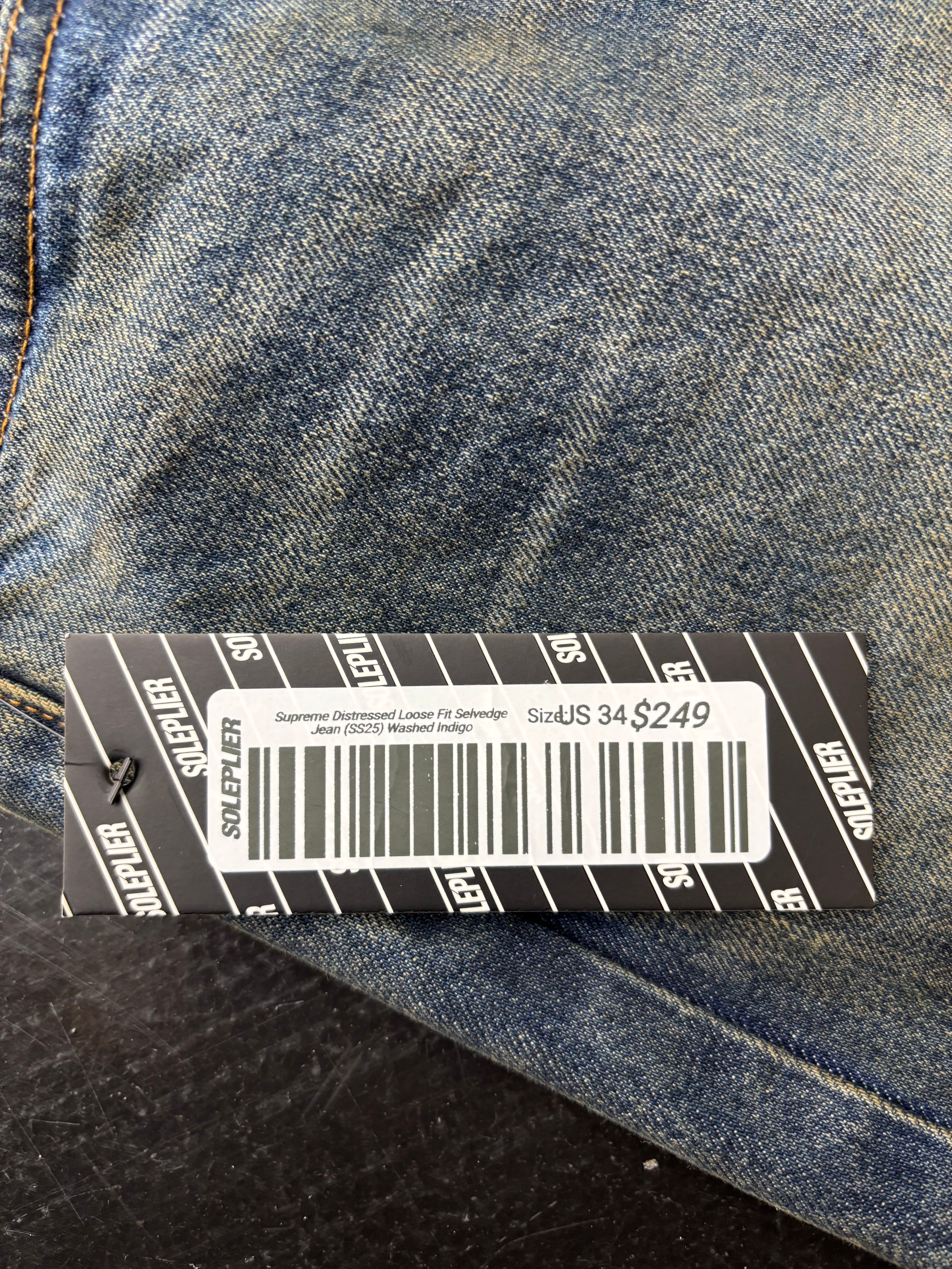 Supreme Distressed Loose Fit Selvedge Jean (SS25) Washed Indigo
