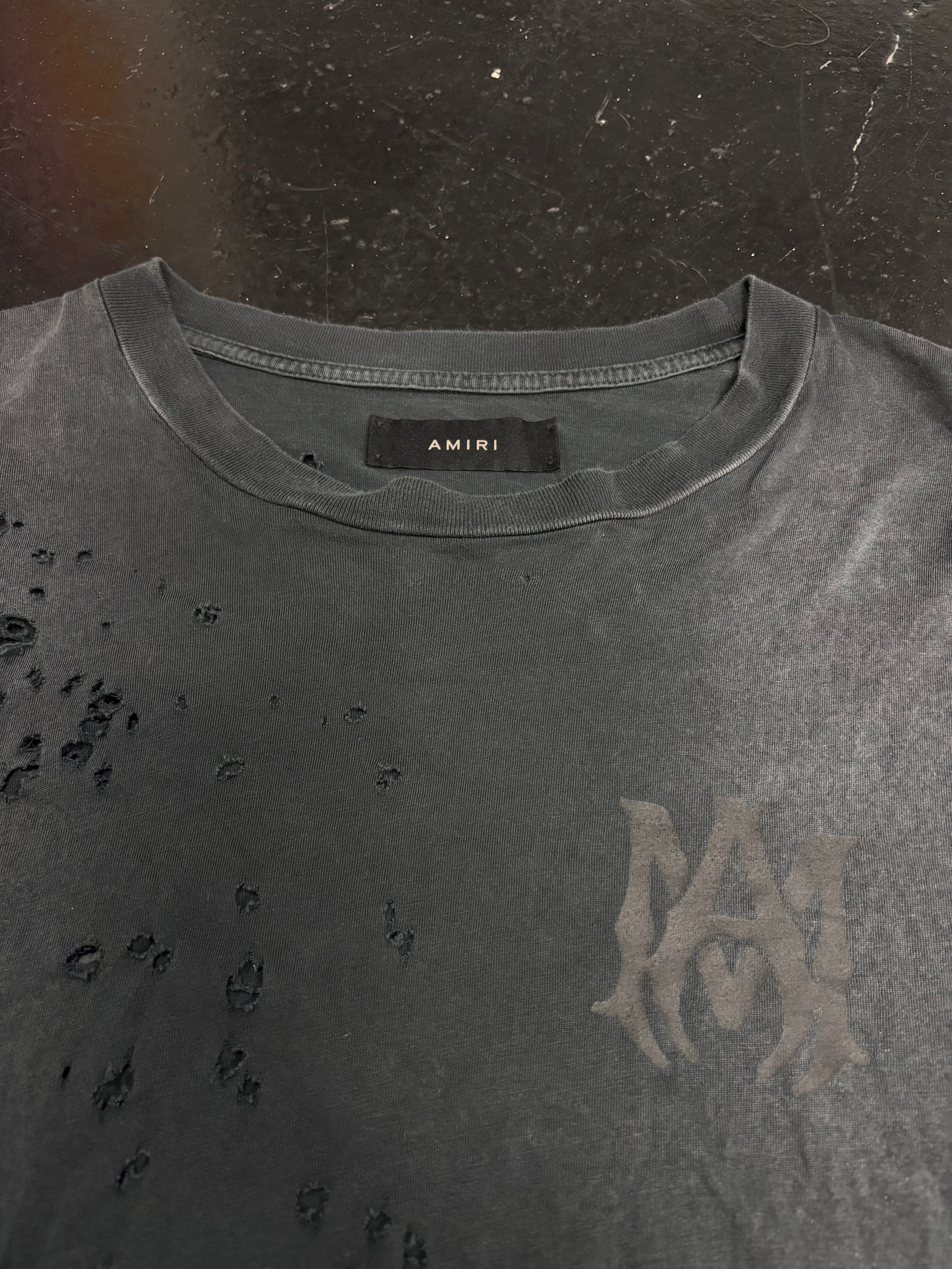 Amiri Shotgun Logo Distressed Tee Black