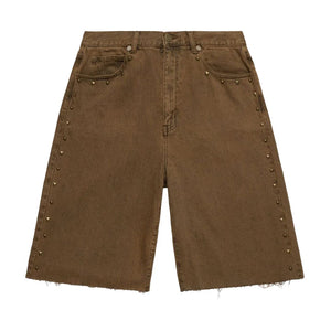 Homme Femme Studded Denim Shorts Brown