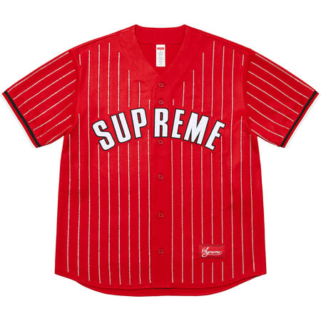 Supreme Rhinestone Stripe Baseball Jersey Red